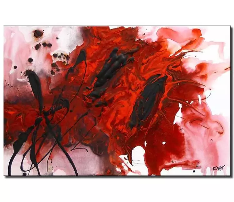 floral painting - red black white abstract flowers painting on canvas modern textured wall art for living room