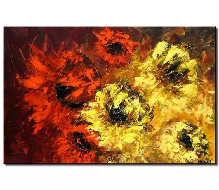 floral painting - big floral painting on canvas modern textured big red yellow abstract flowers painting for living room