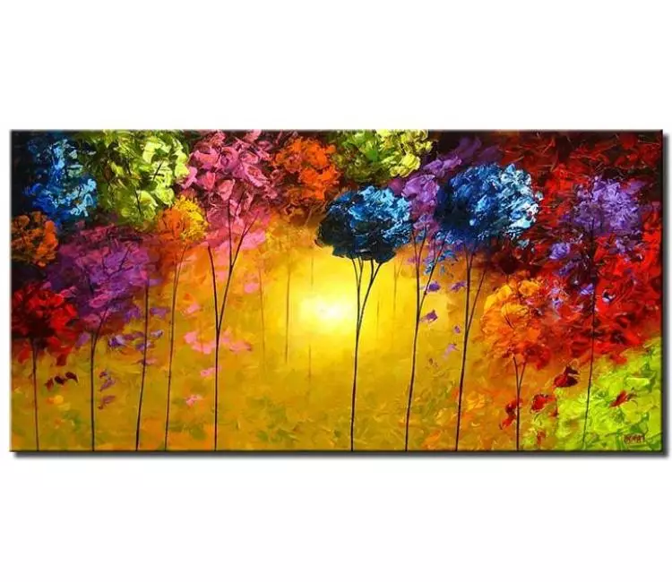 forest painting - textured colorful abstract trees painting on canvas original modern palette knife large wall art for living room