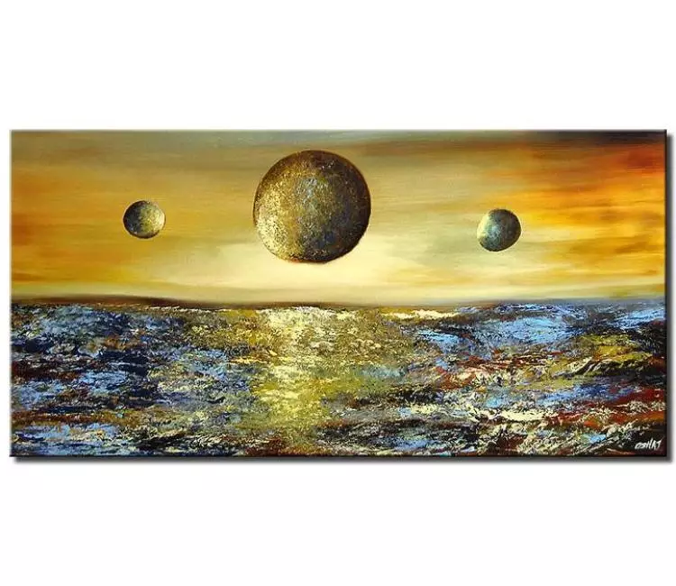 landscape paintings - modern abstract moon planet art on canvas original textured moon landscape seascape painting