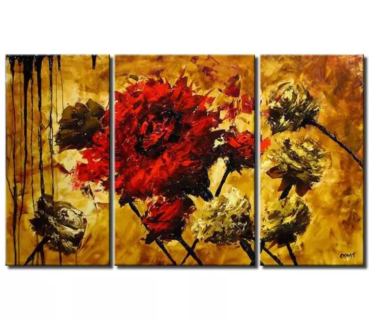 floral painting - big rose painting on canvas modern textured big red abstract  flower painting for living room