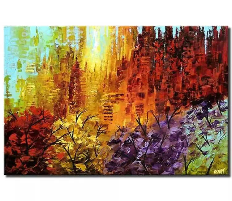 forest painting - modern abstract cityscape painting on canvas textured colorful city park art
