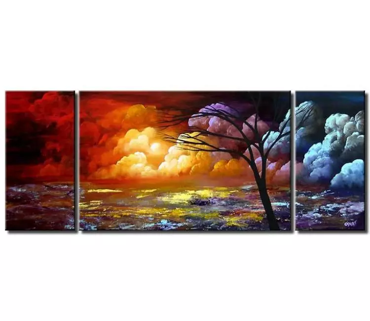 landscape paintings - big colorful landscape painting on canvas modern tree  colorful clouds art for living room