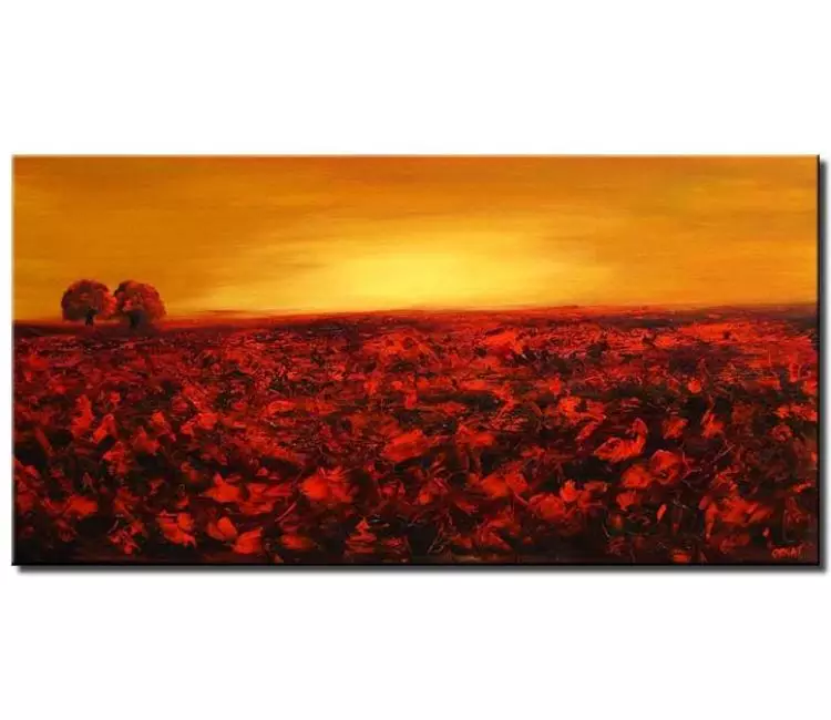 floral painting - contemporary textured landscape canvas painting original modern red poppy field painting