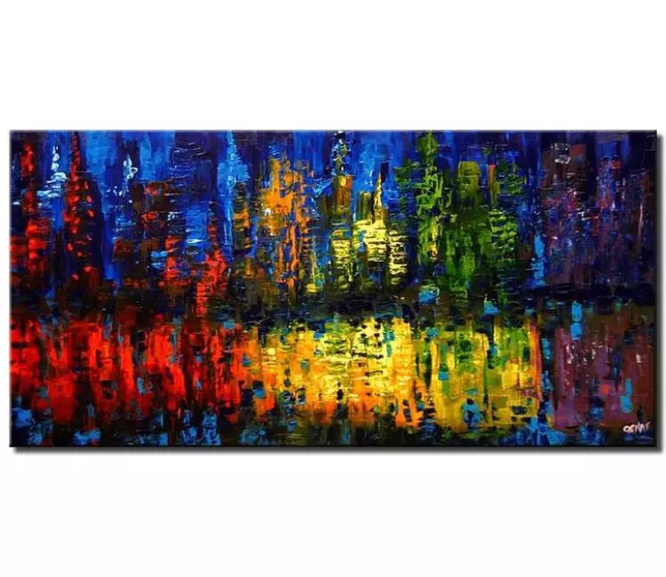 cityscape painting - colorful city art on canvas modern textured abstract cityscape painting for living room