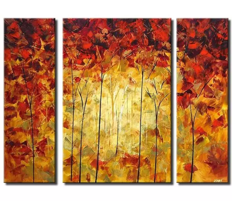 forest painting - big colorful modern fall forest trees painting on canvas large textured blooming trees art for living room