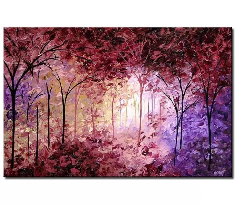 forest painting - purple landscape trees painting on canvas modern textured magical enchanted forest painting