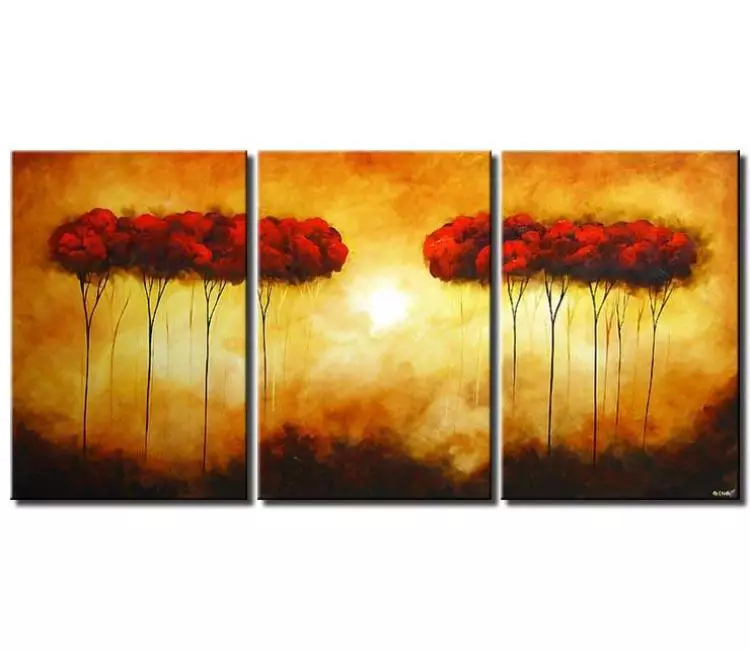 forest painting - big modern abstract trees art on canvas textured red blooming trees large contemporary wall art