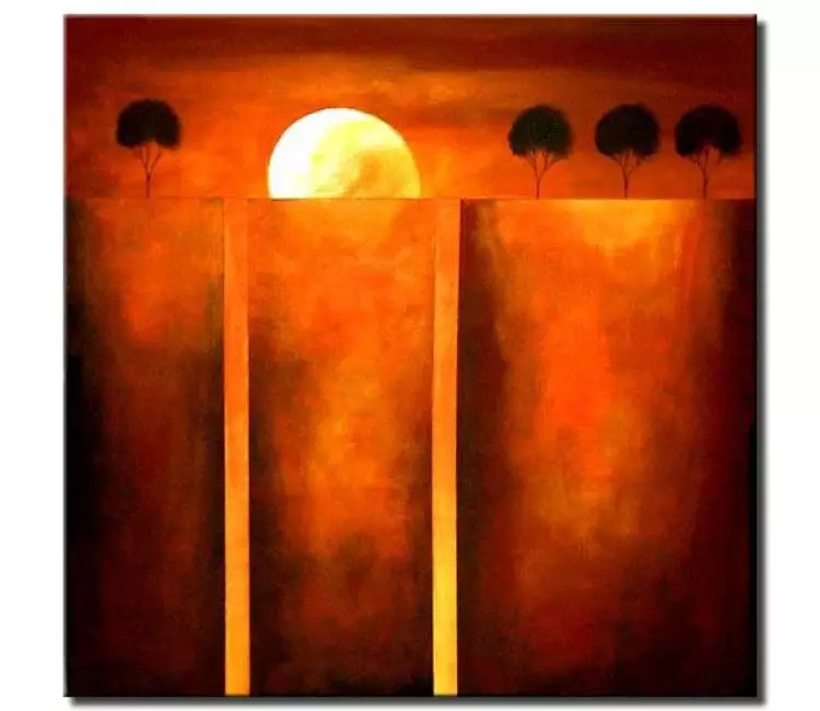 landscape paintings - surrealist orange abstract landscape painting on canvas modern moon painting