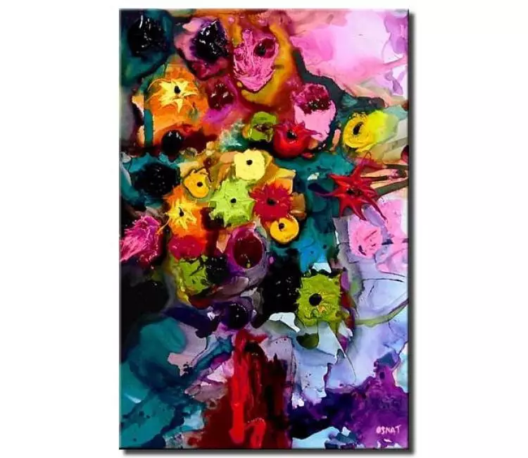 floral painting - modern vertical floral abstract painting on canvas colorful textured flowers in vase art