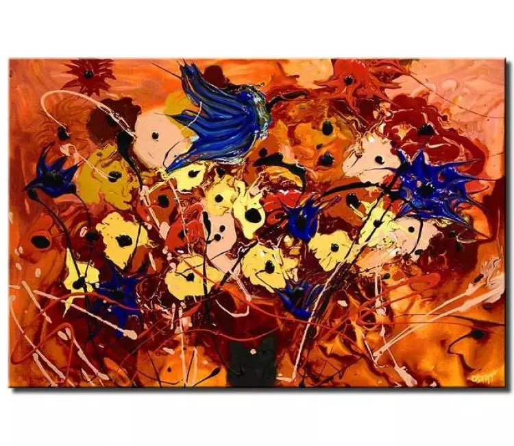 floral painting - colorful flowers in a vase abstract painting on canvas modern textured living room floral art