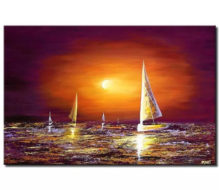 sailboats painting - contemporary abstract seascape painting large canvas art modern sailboats painting in ocean calming wall art