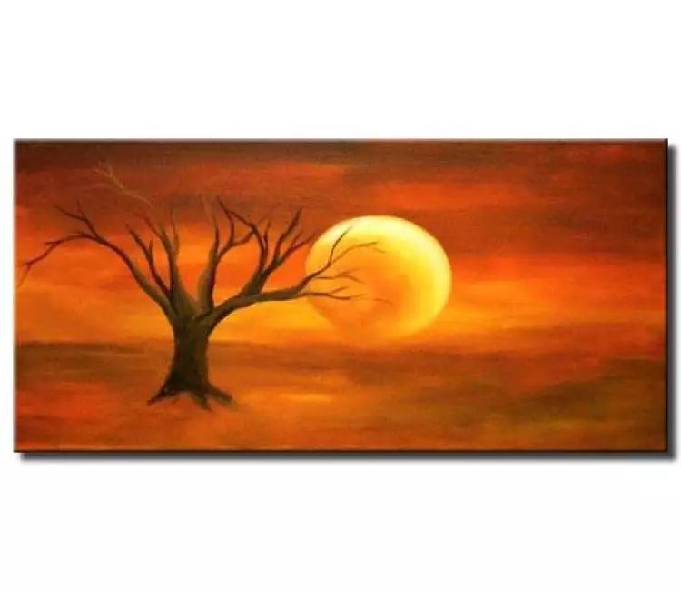 landscape paintings - modern abstract moon painting on canvas surrealist orange landscape art
