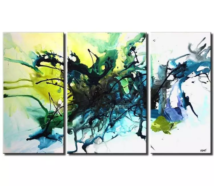 abstract painting - contemporary big abstract art on canvas for living room large white blue green modern wall art