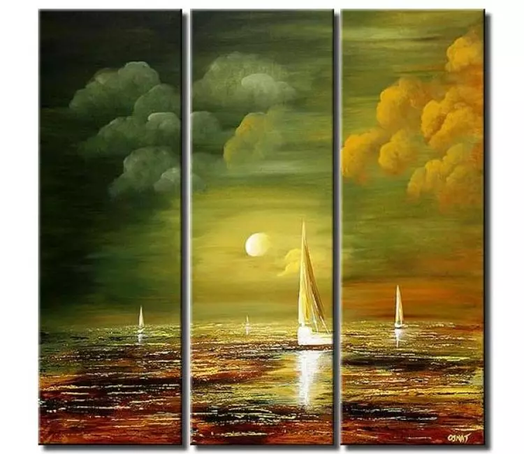 sailboats painting - original seascape painting on canvas modern sailboats painting in ocean contemporary textured abstract art