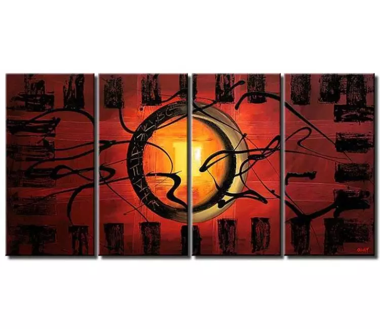 cosmos painting - big red black geometric abstract painting on canvas large modern living room wall art painting