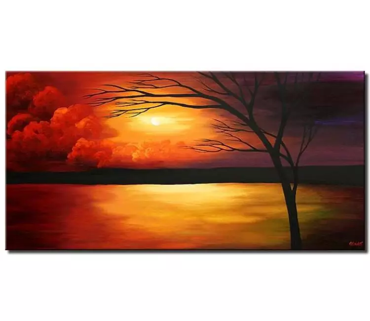 trees painting - contemporary abstract landscape painting on canvas modern tree painting in sunset art