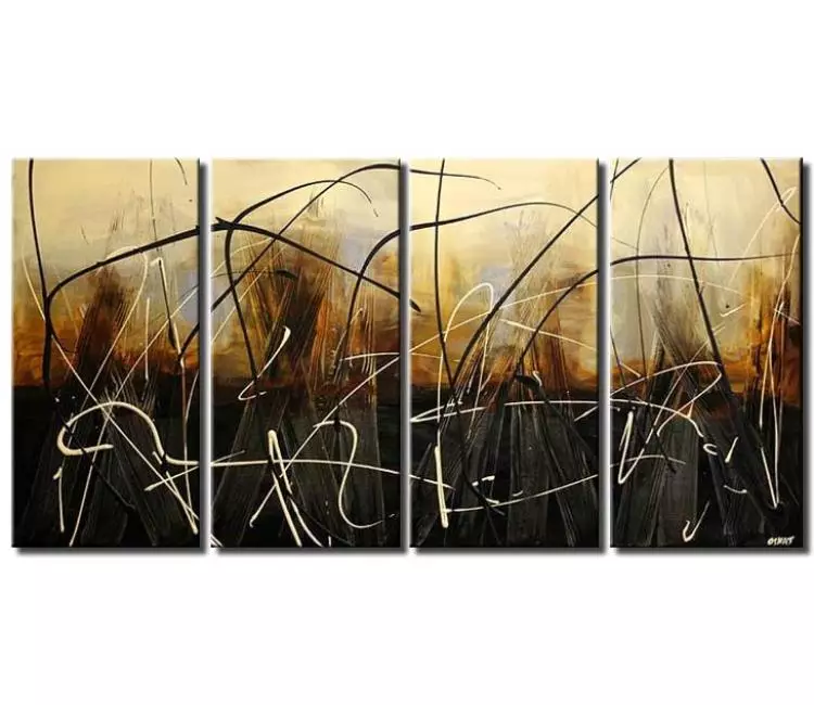 abstract painting - beige black big modern abstract painting on canvas for living room original textured neutral wall art