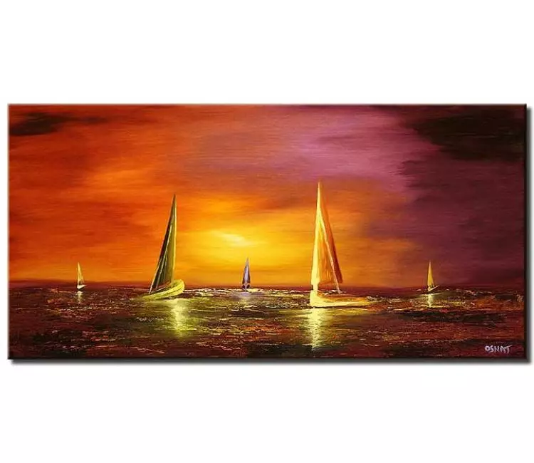 sailboats painting - modern seascape painting on canvas for living room original colorful sailboat painting purple green art