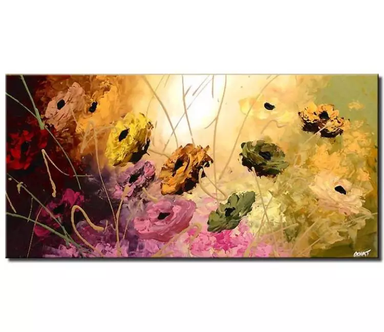 floral painting - colorful floral painting on canvas modern textured garden and wild flowers wall art beautiful vivid painting