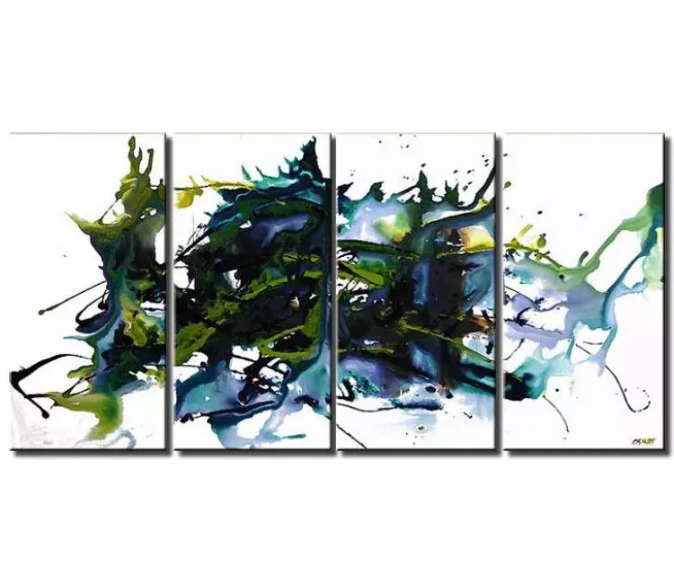 abstract painting - big multi panel abstract painting on canvas original large white green blue modern wall art