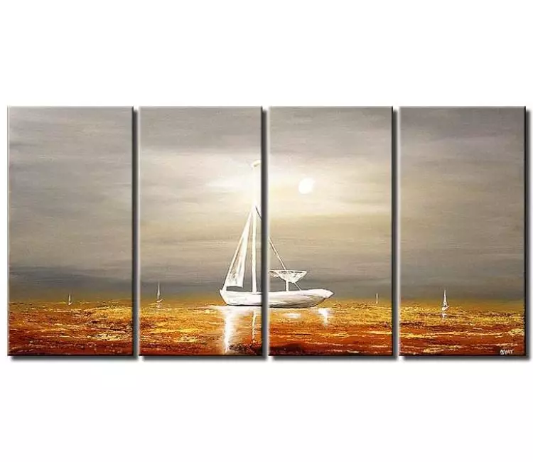 sailboats painting - large grey abstract seascape painting modern boat painting on canvas big calming ocean wall art