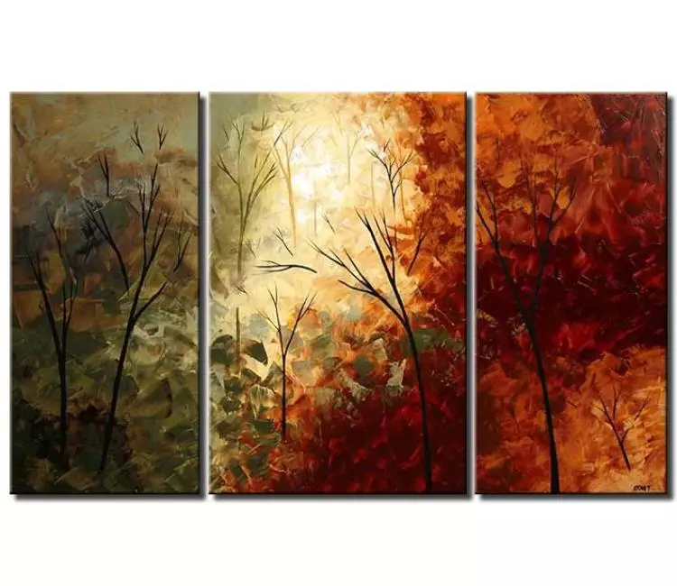 forest painting - big modern landscape forest painting on canvas rust green textured palette knife abstract trees art
