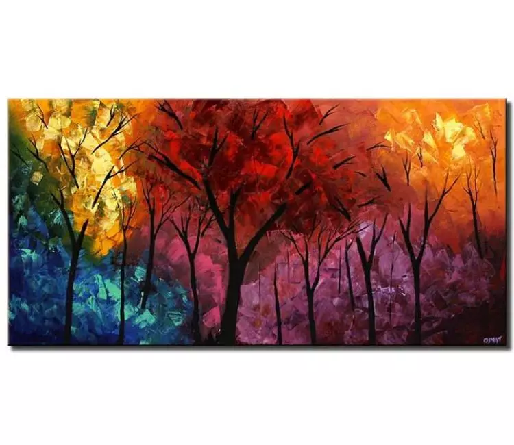 forest painting - big modern colorful landscape forest painting on canvas textured palette knife abstract trees art