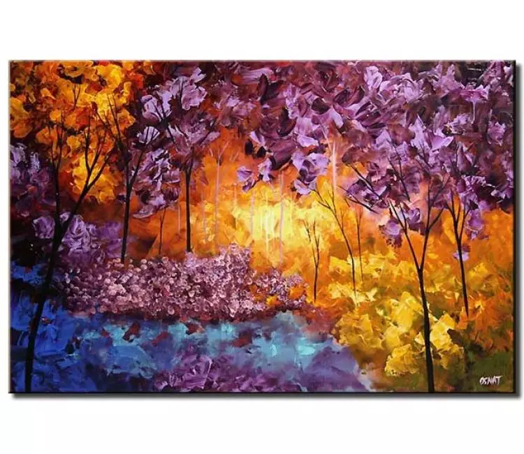 forest painting - modern colorful forest painting on canvas original textured trees painting living room bedroom wall art