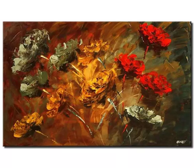 floral painting - modern textured floral abstract painting canvas art rust red green textured painting