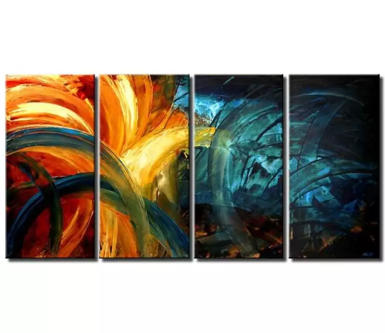 cosmos painting - modern blue red yellow abstract painting on canvas big colorful contemporary art for living room