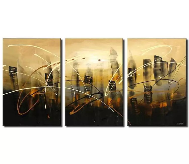 cityscape painting - big contemporary abstract city art on canvas modern neutral wall art for living room