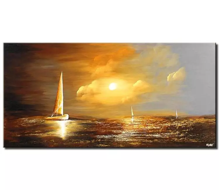 sailboats painting - grey yellow modern sailboat painting on canvas original textured abstract seascape painting calming wall art