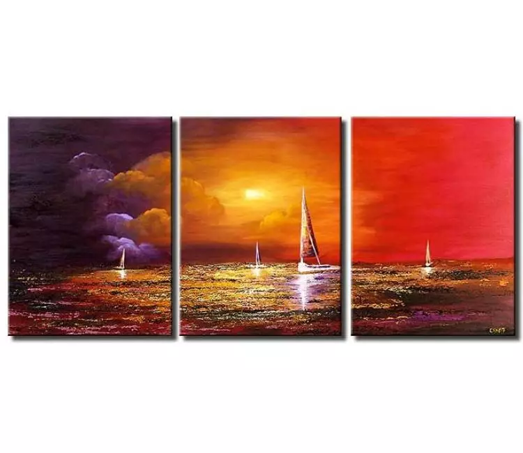 sailboats painting - big colorful modern sailboat painting on canvas original textured abstract seascape painting calming wall art