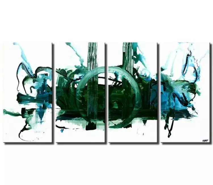 abstract painting - big large white green abstract painting on canvas modern wall art for living room office art