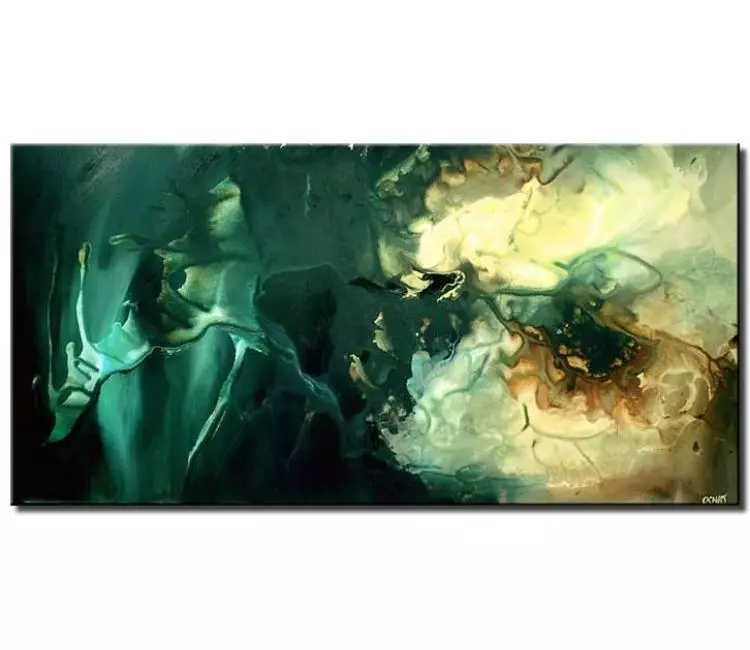 fluid painting - turquoise green abstract painting on canvas modern living room wall art