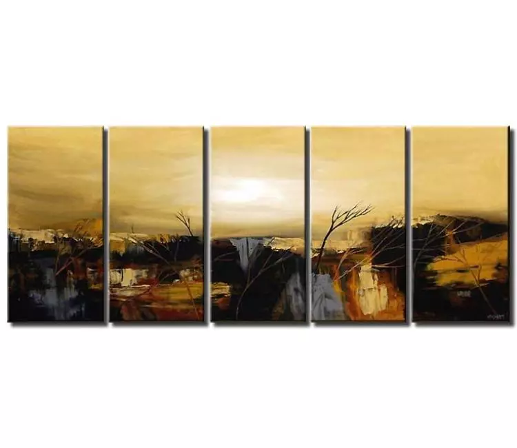 landscape painting - multi panel large neutral abstract landscape painting on canvas modern big painting