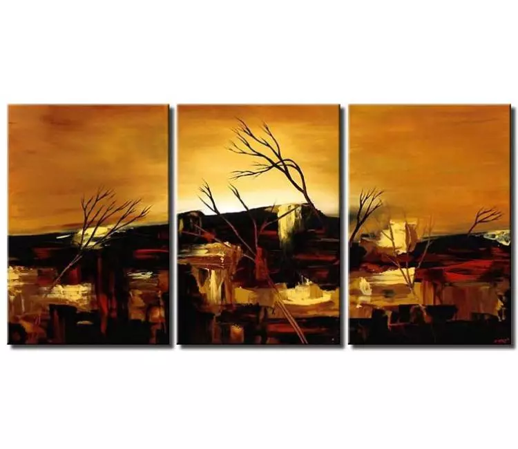 landscape paintings - canvas landscape triptych sunset