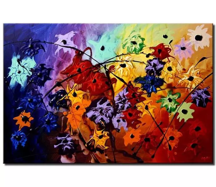 floral painting - colorful floral painting on canvas textured vivid bold colors flowers painting modern art