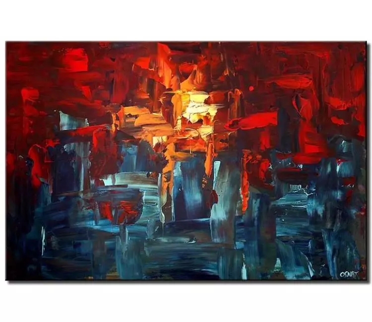 abstract painting - red blue abstract painting on canvas modern textured wall art