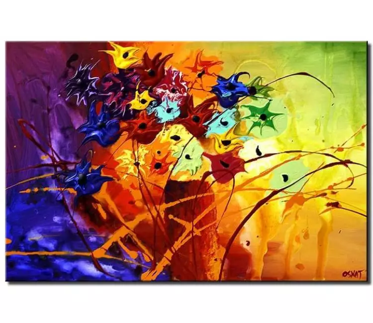 floral painting - colorful flowers in vase abstract painting on canvas modern textured floral art in vivid colors
