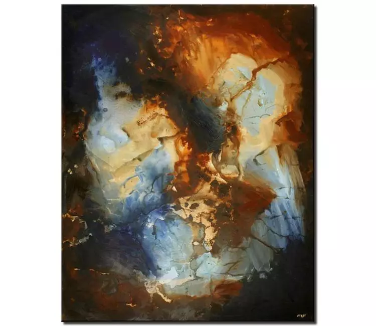 abstract painting - big vertical beautiful abstract art on canvas modern rust blue contemporary art