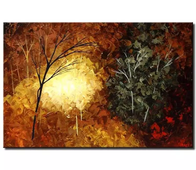 forest painting - modern forest painting on canvas textured landscape tree art in earth tone colors