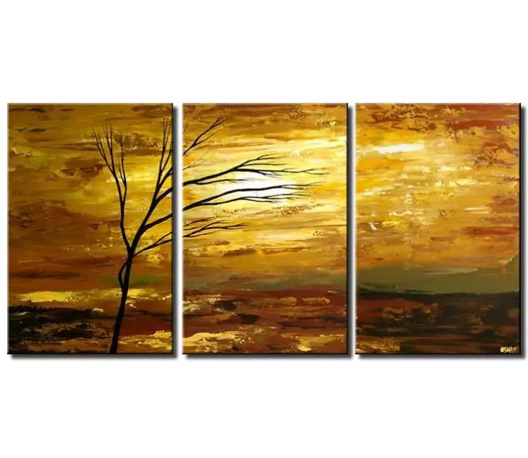 landscape paintings - triptych landscape abstract painting on canvas large modern tree wall art for living room