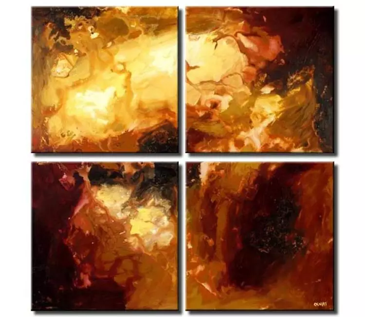 fluid painting - big abstract painting on canvas modern wall art for living room in red gold colors