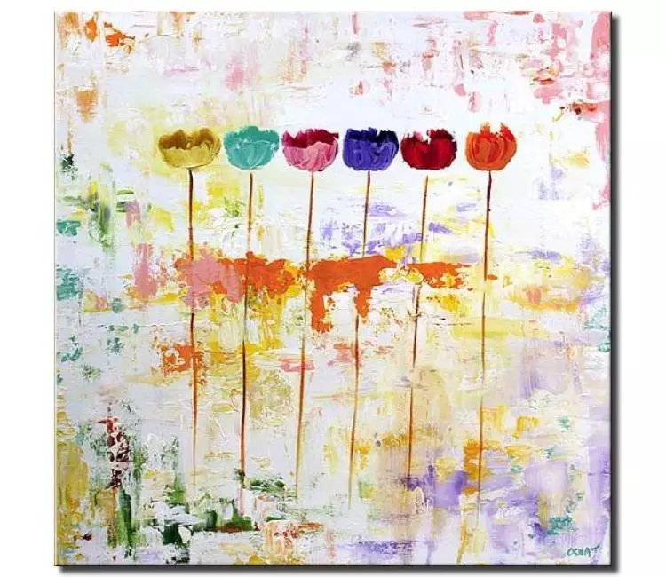 floral painting - colorful modern abstract flowers painting on canvas original textured art