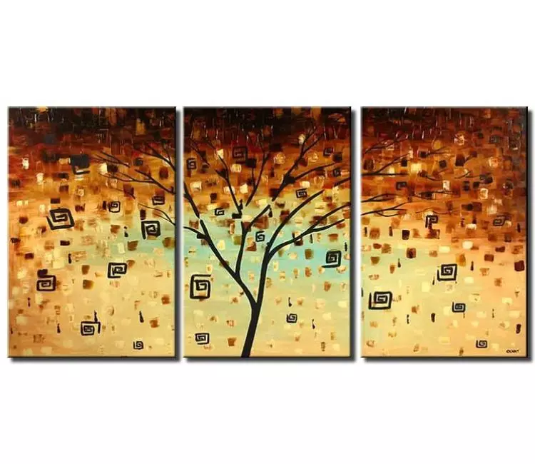 landscape paintings - triptych abstract tree painting on canvas big modern art for living room in neutral colors