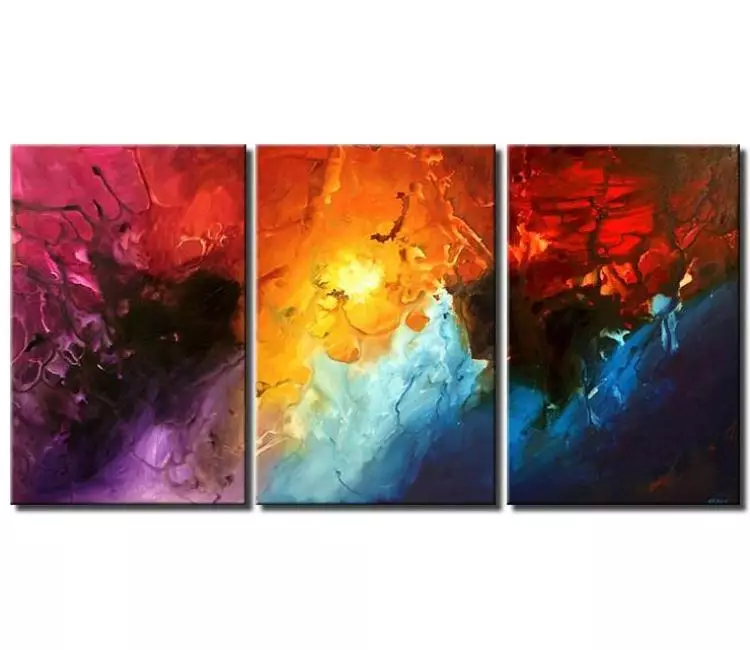 fluid painting - big colorful contemporary abstract painting on canvas large triptych modern living room office wall art