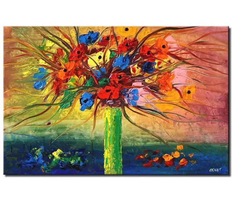 floral painting - colorful flowers in vase painting on canvas original textured beautiful abstract art