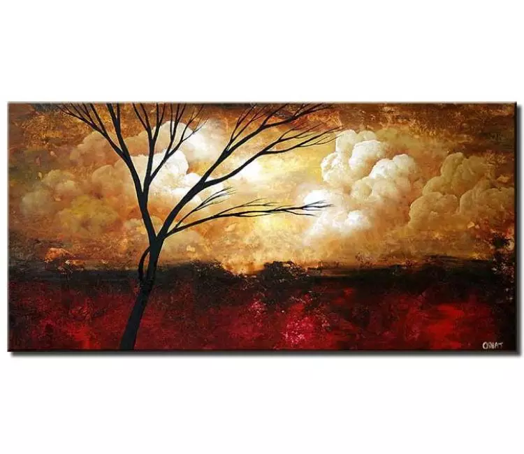landscape paintings - modern abstract tree painting on canvas red beige contemporary landscape painting for living room